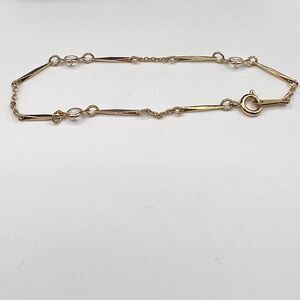 Gold‎ Toned Chain Bracelet With Crystal Accents 7” Minimalist Dainty Classic